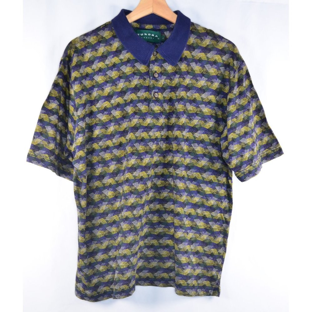 Tundra Canada Mercerized Cotton Textured Knit Abstract Print Polo Shirt Size L